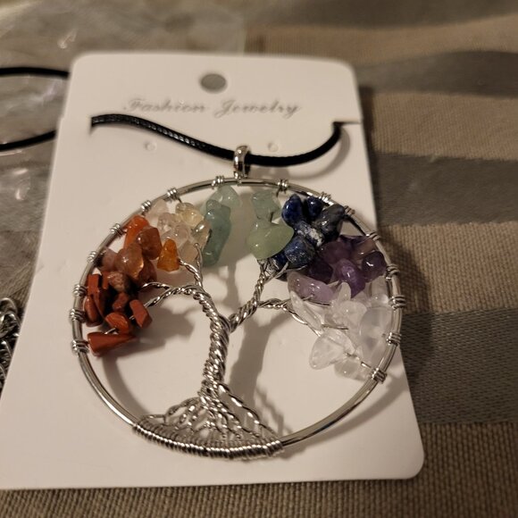 Tree of Life Gemstone Silvertone Setting/Chain in Package, NWOT - Picture 2 of 8